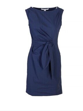 Diane von Furstenberg "Della" Navy Blue Sleeveless Tie-Waist Dress  Sz 8